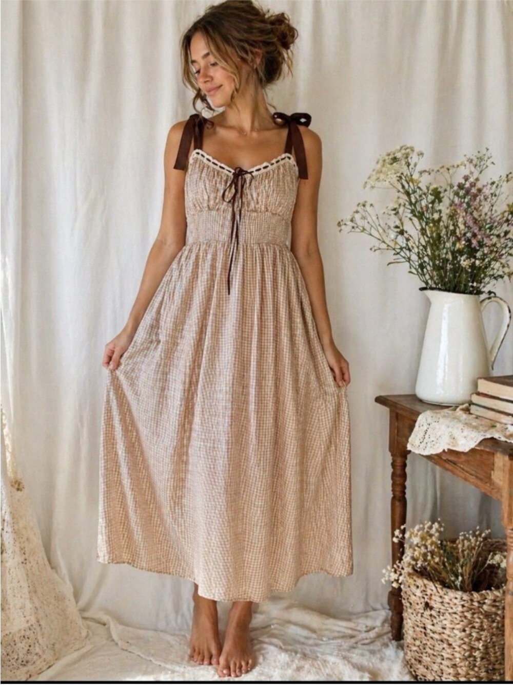 Blu Pepper Gingham Midi Dress Size S  Milkmade  Cottagecore Boho